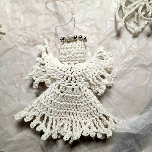 Handmade  Crochet Angel Ornaments-Set of 3 Vintage White Christmas Angels - Picture 10 of 12